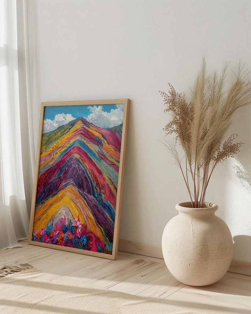 Rainbow Mountain Peru Wall Art, Colorful Nature Decor - Striking Mineral Stripe Summer Sky