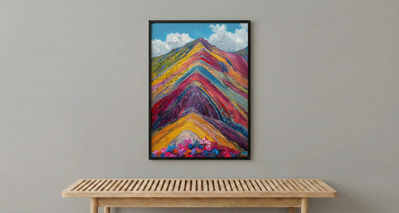 Rainbow Mountain Peru Wall Art, Colorful Nature Decor - Striking Mineral Stripe Summer Sky