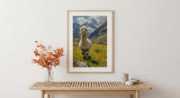 White Alpaca Art Print, Lush Andean Valley Decor - Green Mountain Snow Peak Summer