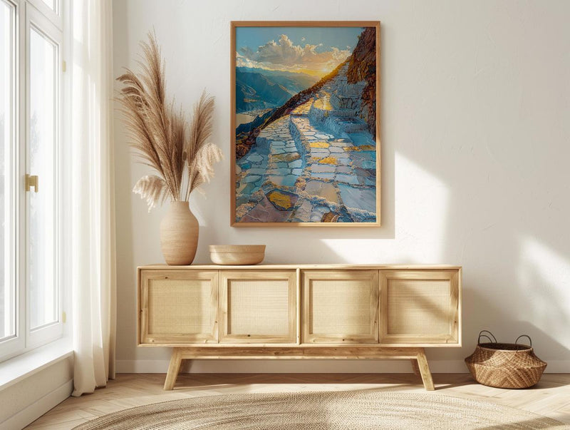 Maras Salt Mine Art Print, Peru Mountain Decor - White Terraced Pond Summer Sun