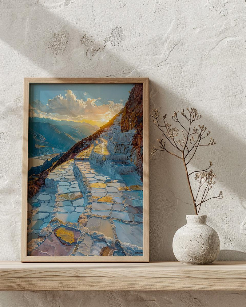 Maras Salt Mine Art Print, Peru Mountain Decor - White Terraced Pond Summer Sun
