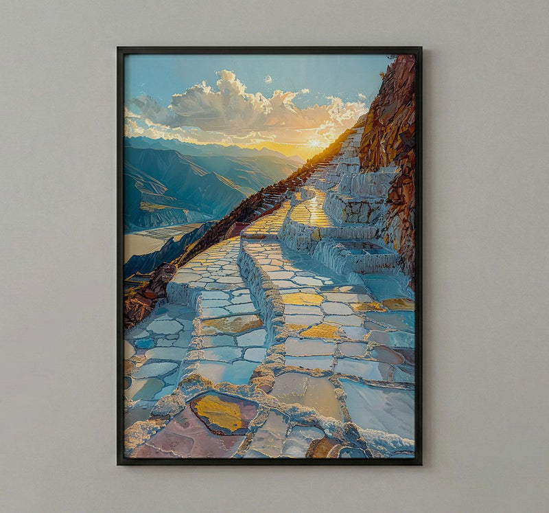 Maras Salt Mine Art Print, Peru Mountain Decor - White Terraced Pond Summer Sun
