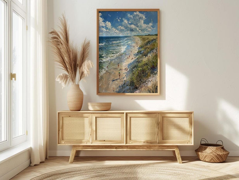 Outer Banks Beach Art Print, North Carolina Coastal Decor - Rolling Summer Surf Wild Horse