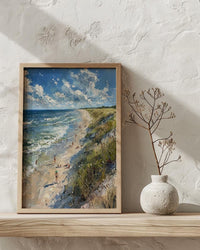 Outer Banks Beach Art Print, North Carolina Coastal Decor - Rolling Summer Surf Wild Horse