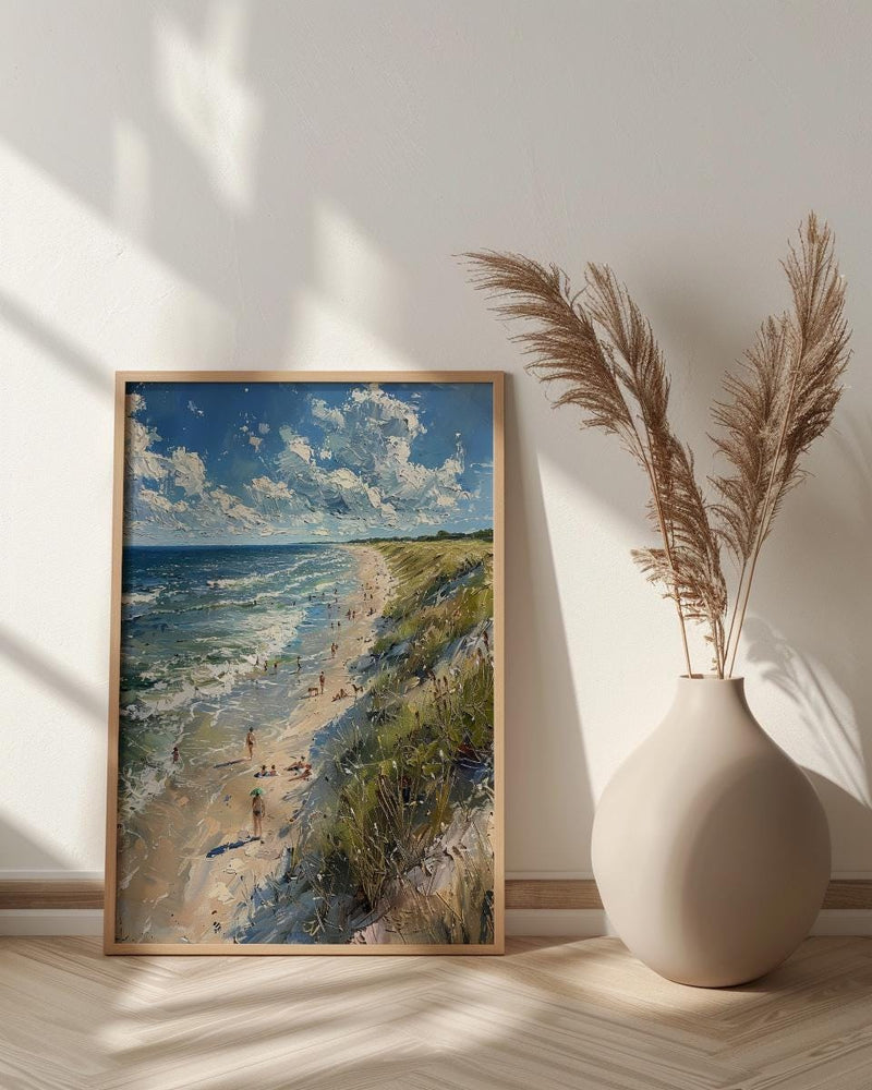 Outer Banks Beach Art Print, North Carolina Coastal Decor - Rolling Summer Surf Wild Horse