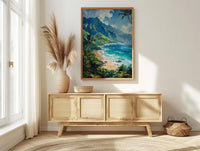 Kauai Hanalei Bay Wall Art, Lush Tropical Island Decor - Majestic Green Mountain Summer Ocean
