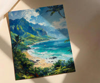 Kauai Hanalei Bay Wall Art, Lush Tropical Island Decor - Majestic Green Mountain Summer Ocean
