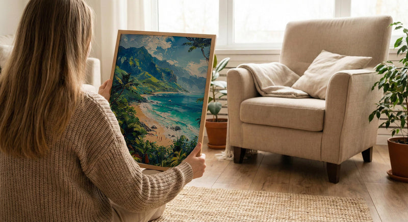 Kauai Hanalei Bay Wall Art, Lush Tropical Island Decor - Majestic Green Mountain Summer Ocean
