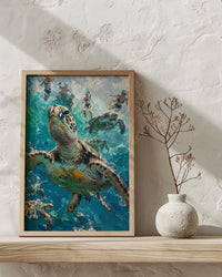 Maui Sea Turtle Wall Art, Tropical Hawaii Ocean Decor - Crystal Clear Turquoise Summer Water