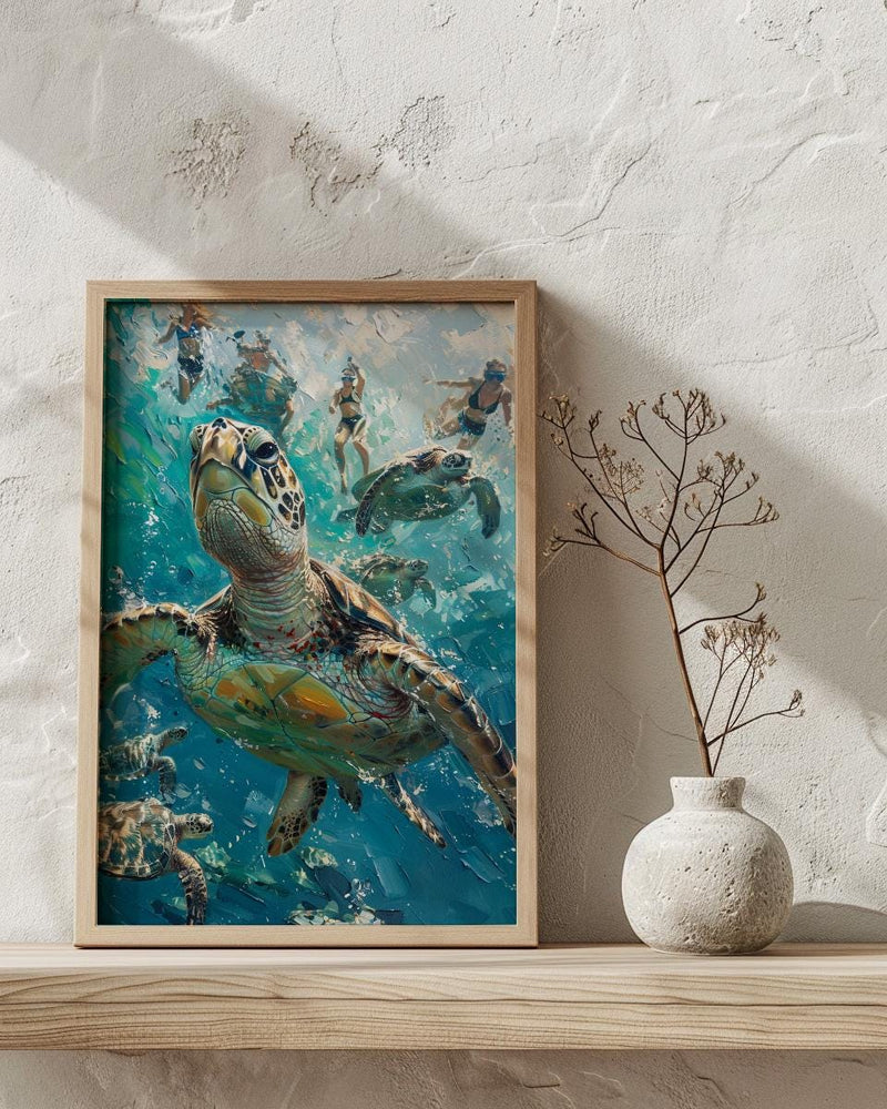Maui Sea Turtle Wall Art, Tropical Hawaii Ocean Decor - Crystal Clear Turquoise Summer Water