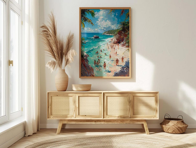 Bahamas Swimming Pig Wall Art, Tropical Exuma Island Decor - Crystal Clear Ocean Summer Fun