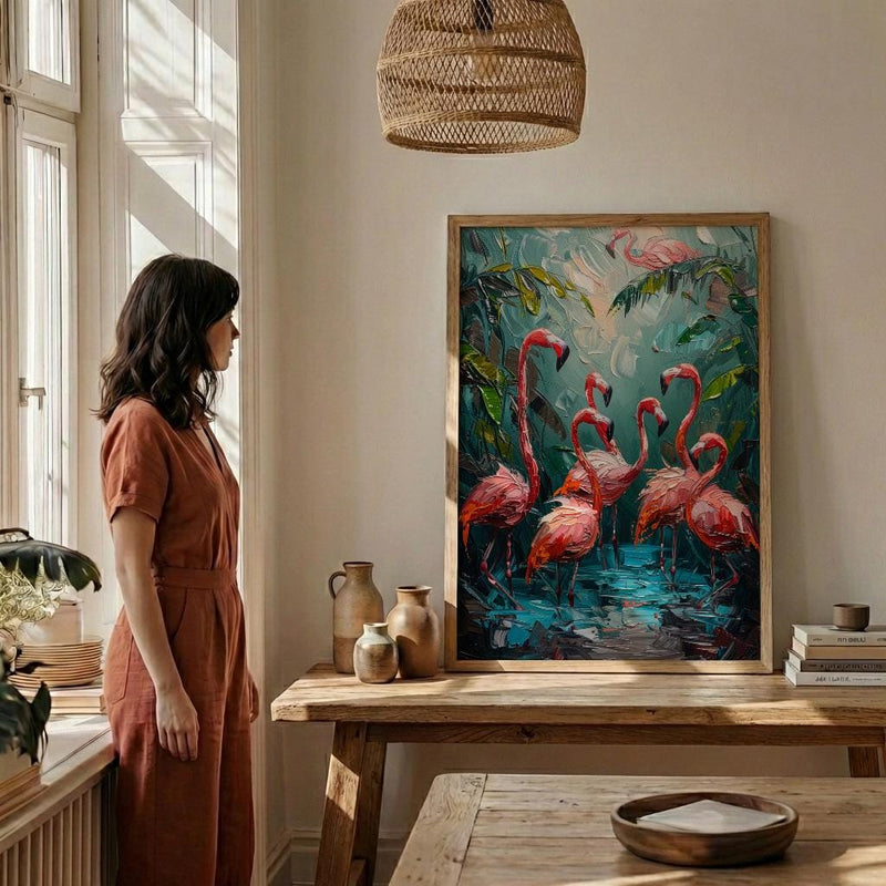 Key West Flamingo Art Print, Florida Tropical Coast Decor - Bright Pink Bird Lush Greenery