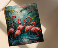Key West Flamingo Art Print, Florida Tropical Coast Decor - Bright Pink Bird Lush Greenery
