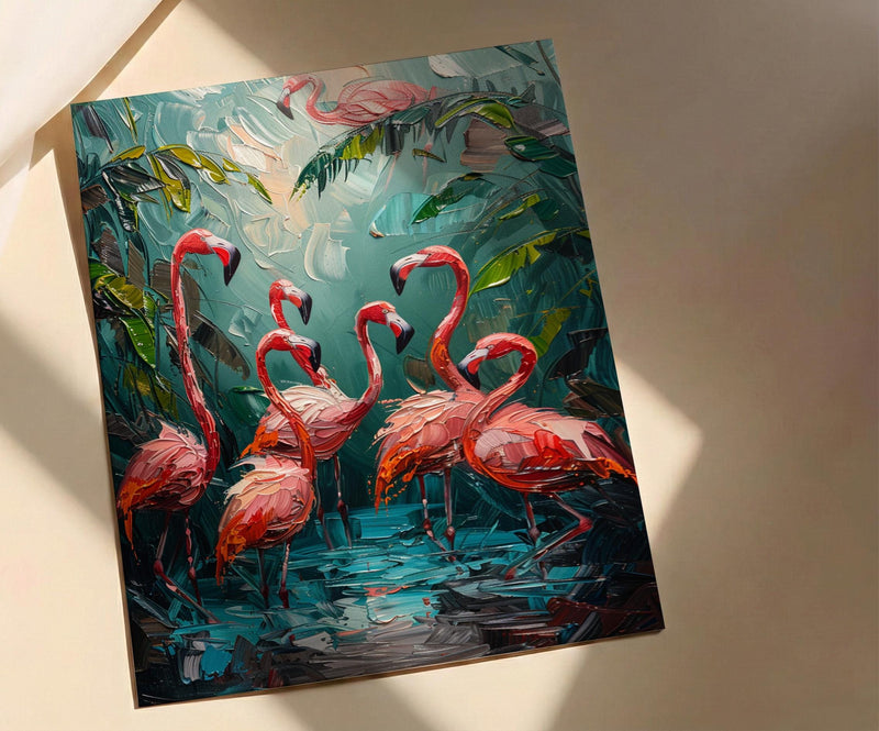 Key West Flamingo Art Print, Florida Tropical Coast Decor - Bright Pink Bird Lush Greenery