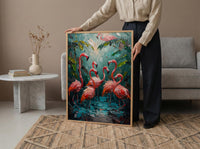 Key West Flamingo Art Print, Florida Tropical Coast Decor - Bright Pink Bird Lush Greenery