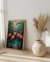 Key West Flamingo Art Print, Florida Tropical Coast Decor - Bright Pink Bird Lush Greenery