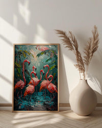 Key West Flamingo Art Print, Florida Tropical Coast Decor - Bright Pink Bird Lush Greenery