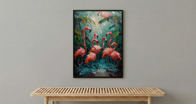 Key West Flamingo Art Print, Florida Tropical Coast Decor - Bright Pink Bird Lush Greenery