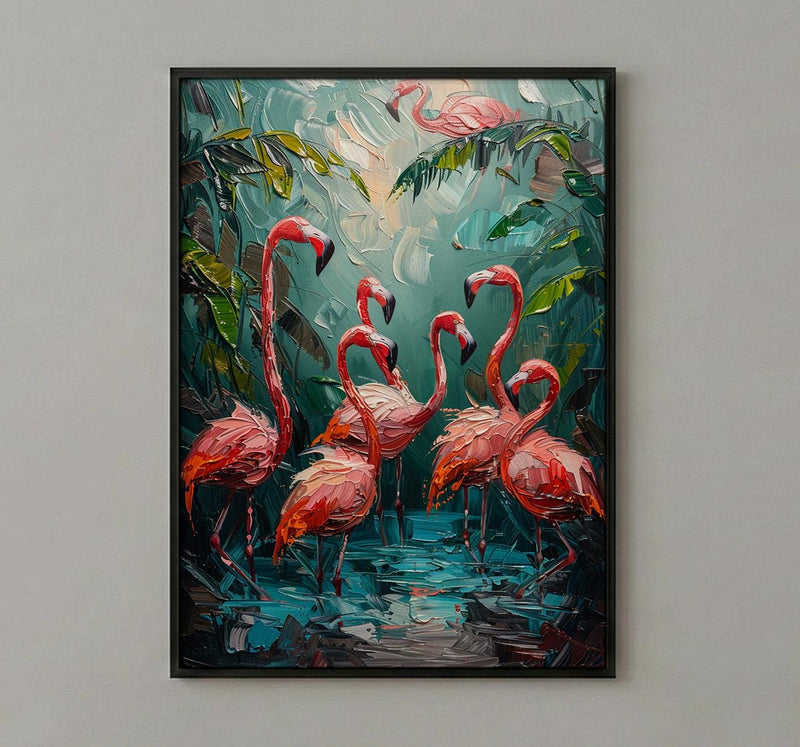 Key West Flamingo Art Print, Florida Tropical Coast Decor - Bright Pink Bird Lush Greenery
