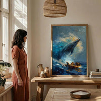 Baja California Whale Poster, Mexico Deep Blue Ocean Decor - Majestic Sea Animal Boat View