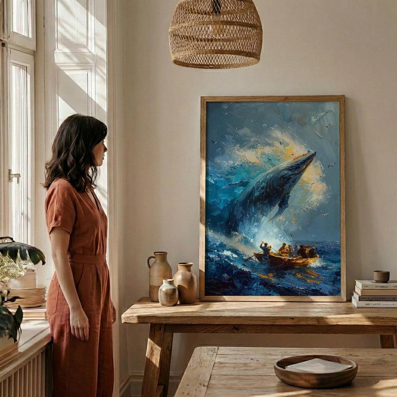 Baja California Whale Poster, Mexico Deep Blue Ocean Decor - Majestic Sea Animal Boat View