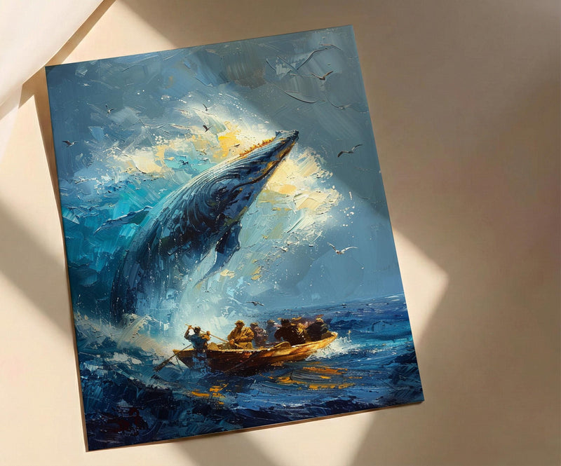 Baja California Whale Poster, Mexico Deep Blue Ocean Decor - Majestic Sea Animal Boat View