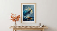 Baja California Whale Poster, Mexico Deep Blue Ocean Decor - Majestic Sea Animal Boat View