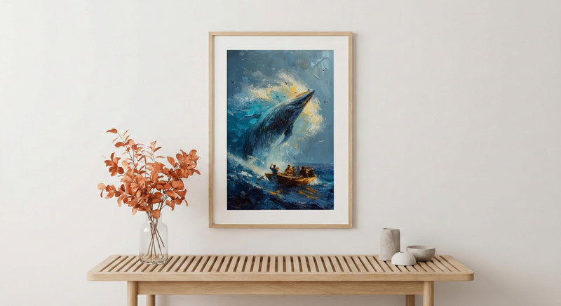 Baja California Whale Poster, Mexico Deep Blue Ocean Decor - Majestic Sea Animal Boat View