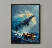 Baja California Whale Poster, Mexico Deep Blue Ocean Decor - Majestic Sea Animal Boat View