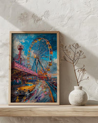 Coney Island Amusement Wall Art, Vintage New York Decor - Wooden Rollercoaster Summer Day