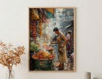Santa Fe Chili Wall Art, New Mexico Market Decor - Vibrant Street Summer Food Scene