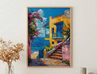 Old San Juan Poster, Puerto Rico Coastal Decor - Blue Cobblestone Street Summer Sky