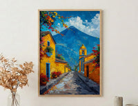 Antigua Guatemala Volcano Poster, Yellow Arch City Decor - Majestic Summer Morning Landscape Art