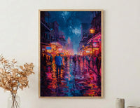 Bourbon Street Night Art Print, New Orleans Travel Decor - Glowing Neon Summer City Scene