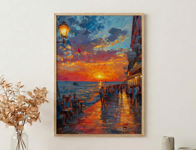 Key West Sunset Poster, Florida Coastal Travel Home Decor - Orange Sky Ocean Sea View