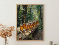 Canadian Maple Syrup Art Print, Green Forest Nature Decor - Rustic Wooden Table Summer View