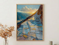 Maras Salt Mine Art Print, Peru Mountain Decor - White Terraced Pond Summer Sun