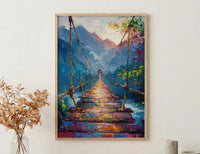 Inca Hanging Bridge Wall Art, Peru Canyon Decor - Woven Grass Rope Summer Sun