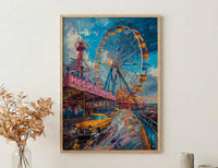 Coney Island Amusement Wall Art, Vintage New York Decor - Wooden Rollercoaster Summer Day