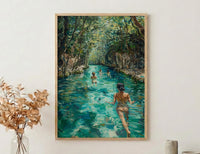 Tulum Mexico Cenote Poster, Tropical Jungle Travel Home Decor - Crystal Clear Turquoise Water View