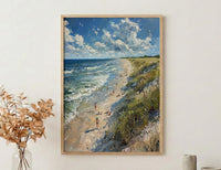 Outer Banks Beach Art Print, North Carolina Coastal Decor - Rolling Summer Surf Wild Horse