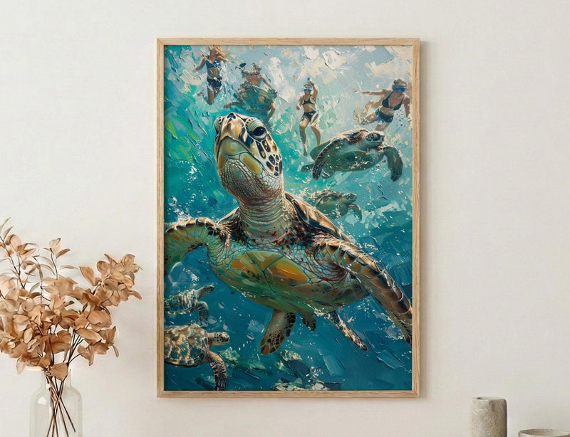 Maui Sea Turtle Wall Art, Tropical Hawaii Ocean Decor - Crystal Clear Turquoise Summer Water