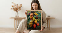 Cacao Pod Tree Wall Art, Exotic Nature Decor - Red Yellow Fruit Summer Jungle