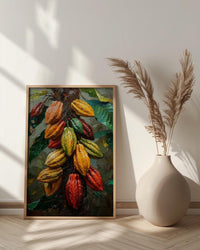 Cacao Pod Tree Wall Art, Exotic Nature Decor - Red Yellow Fruit Summer Jungle