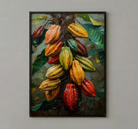 Cacao Pod Tree Wall Art, Exotic Nature Decor - Red Yellow Fruit Summer Jungle
