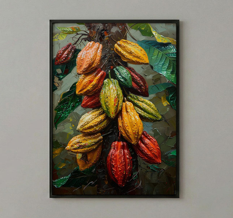 Cacao Pod Tree Wall Art, Exotic Nature Decor - Red Yellow Fruit Summer Jungle