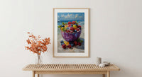 Tropical Acai Bowl Art Print, Beach Food Decor - Fresh Purple Fruit Summer Sand
