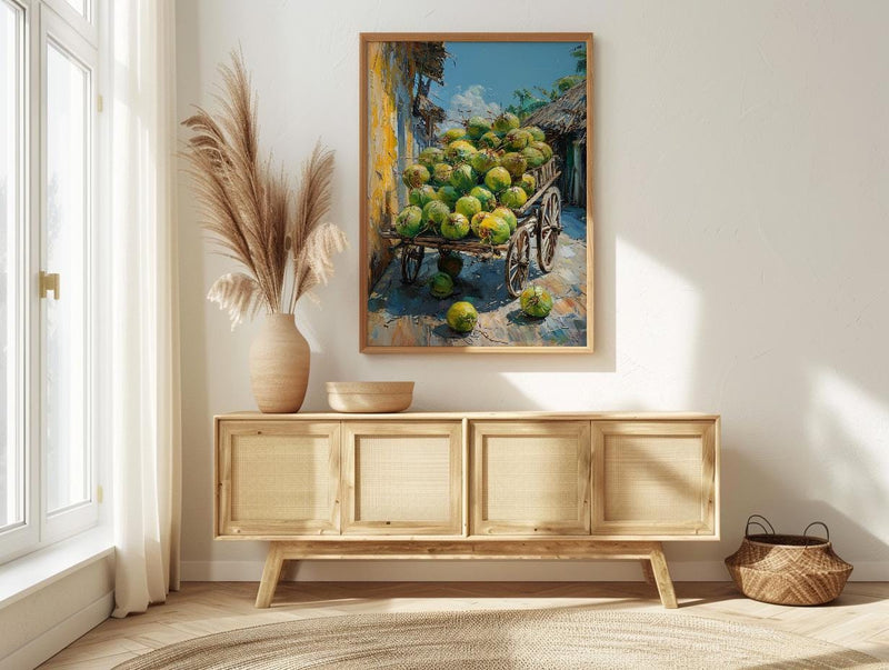 Fresh Coconut Cart Wall Art, Brazil Street Decor - Green Tropical Fruit Summer Vibe