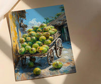 Fresh Coconut Cart Wall Art, Brazil Street Decor - Green Tropical Fruit Summer Vibe