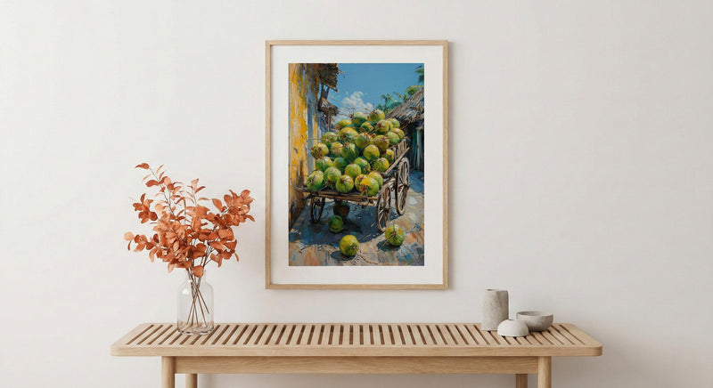 Fresh Coconut Cart Wall Art, Brazil Street Decor - Green Tropical Fruit Summer Vibe